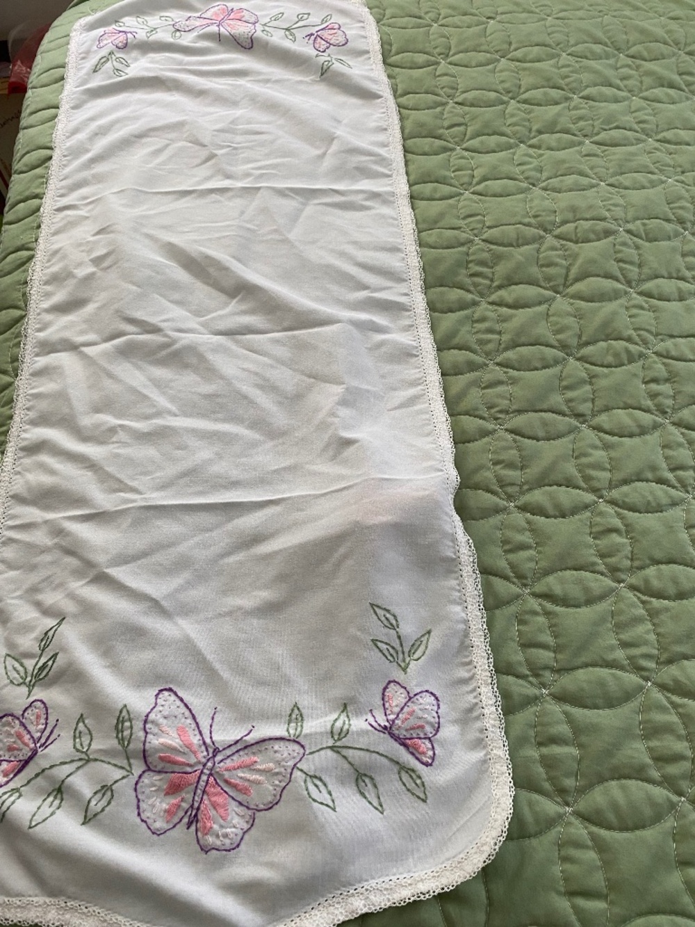 Hand Embroidered Butterfly dresser or table runner